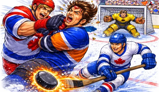 AC版『ヒット・ジ・アイス』乱闘で魅せる熱狂のホッケーゲーム